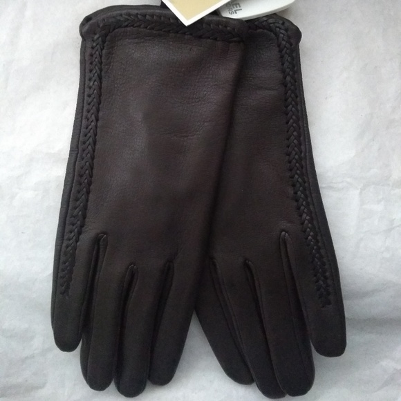 Michael Kors Whipstitch Leather Gloves Brown Sz S - Picture 1 of 8